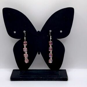 Pink Crystal floral earrings handcrafted.